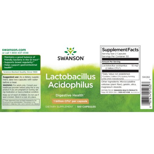 Swanson Lactobacillus acidophilus 1 mrd CFU/kapszula 100 kapszula