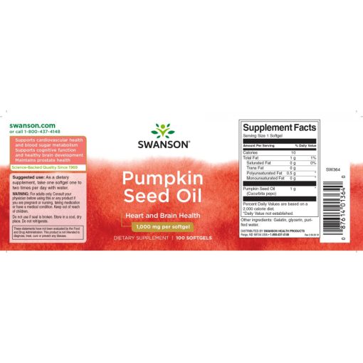 Swanson Pumpkin Seeds Oil  (Tökmagolaj) 1000mg 100 kapszula
