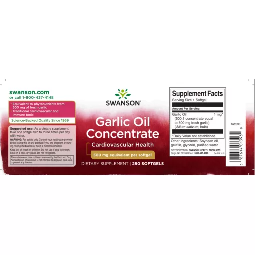 Swanson Garlic Oil Cocentrate (Fokhagyma olaj koncentrátum) 500mg 250 kapszula