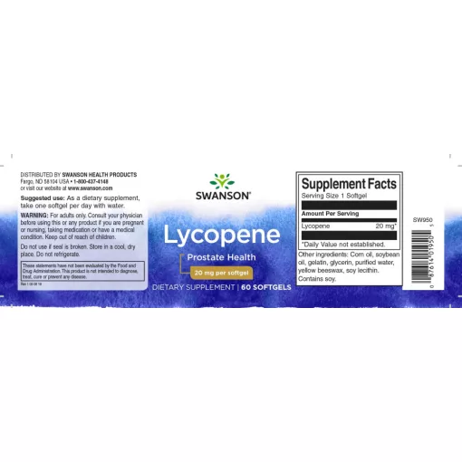 Swanson Lycopene (Likopin) 20mg 60 lágyzselatin kapszula