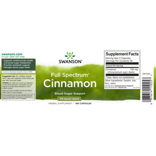 Swanson Cinnamon (Fahéj) 375mg 180 kapszula