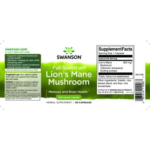 Swanson Lion's Mane Mushrom (Süngomba) 60 kapszula