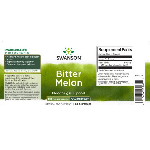 Swanson Bitter Melon (Keserű dinnye) 500mg 60 kapszula