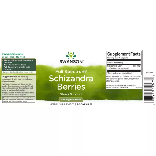 Swanson Schizandra berries 525mg 90db kapszula Életbogyó, Kínai kúszómagnólia