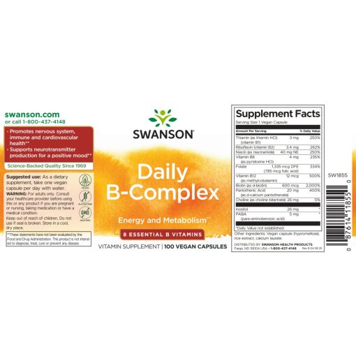 Swanson Daily B-Complex 100 kapszula 8 féle B vitamin napi adagja