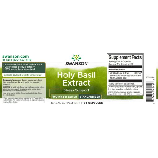 Swanson Holy Basil Extract 400mg Szent bazsalikom Tulsi