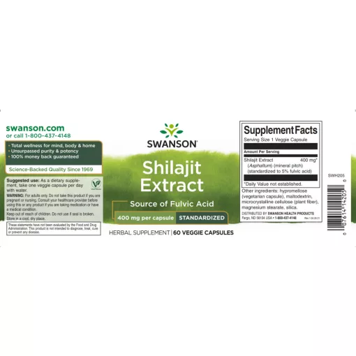 Swanson Shilajit Extract (kivonat) 400mg 60 növényi kapszula