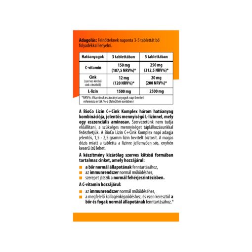 BioCo Lizin C+Cink komplex megapack 100 tabletta