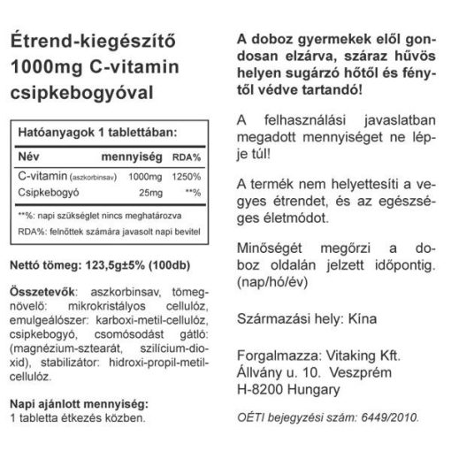 Vitaking C-1000 Csipkebogyóval (100) tabletta