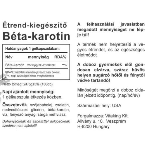 Vitaking Beta Carotine 15mg (100) lágykapszula