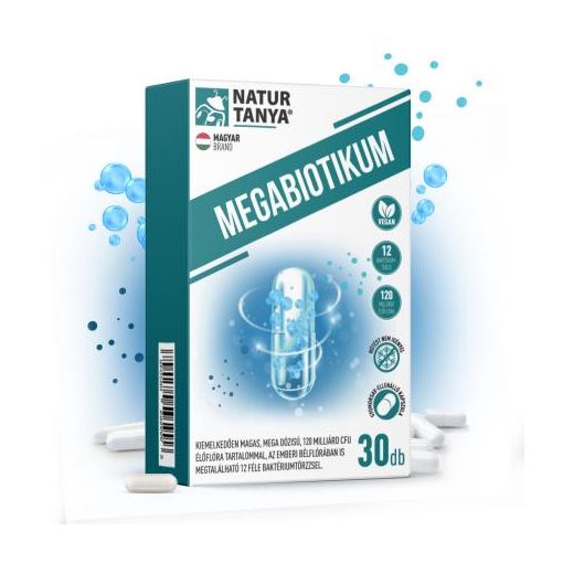 Natur Tanya® Megabiotikum 30db kapszula 12 féle baktériumtörzs, 120 milliárd CFU
