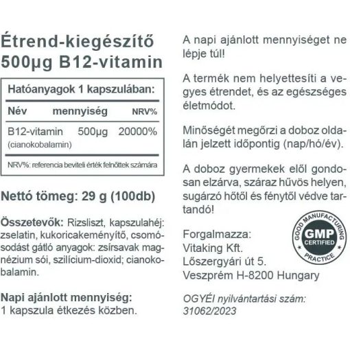Vitaking B12 vitamin kobalamin 500mcg (100) kapszula