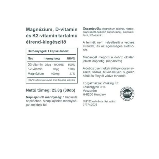 Vitaking MagneTrio [Mg+K2+D3] (30) kaps