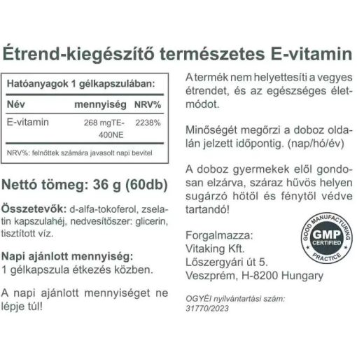 Vitaking E-400 IU természetes (60) lágykapszula