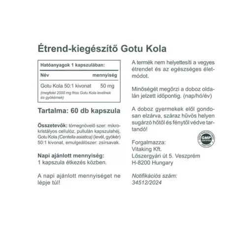 Vitaking Gotu Kola kivonat 2000mg (60) vegán kapszula (Ázsiai gázló)