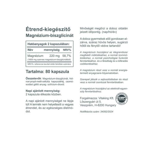 Vitaking Magnézium Biszglicinát (80) vegán kapszula (Magnézium kelát)