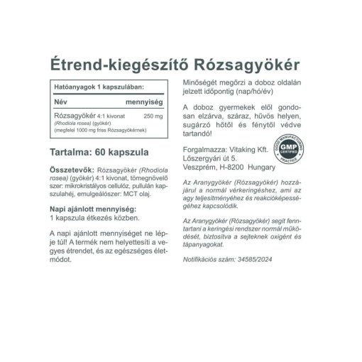 Vitaking Rózsagyökér 1000mg Rhodiola Rosea 60db kapszula