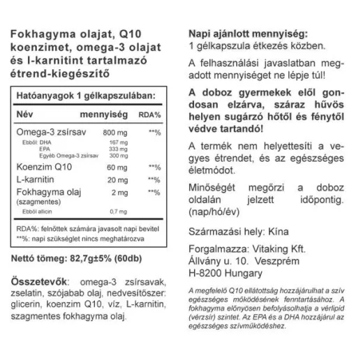 Vitaking Cardiolic (60) lágykapszula Halolaj + Q10 + L-karnitin + Fokhagyma