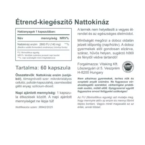 Vitaking Nattokináz Enzim 2800 FU 60 kapszula