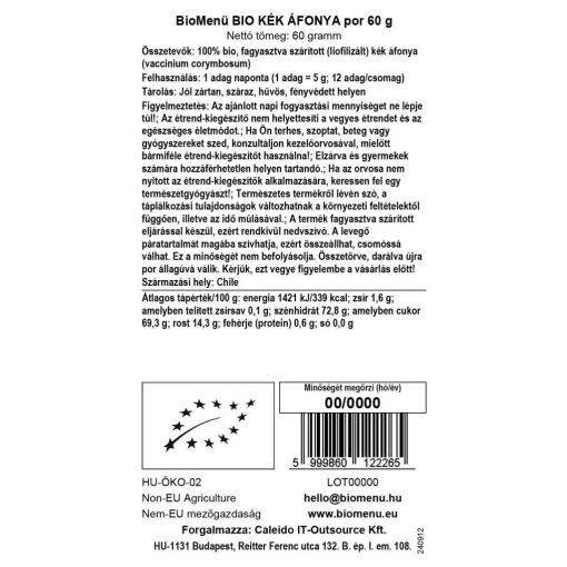 BIO Kék áfonya por 60g BioMenü