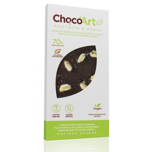 ChocoArt Pisztácia & Menta 70%-os, 80g étcsokoládé (kókuszvirágcukorral)