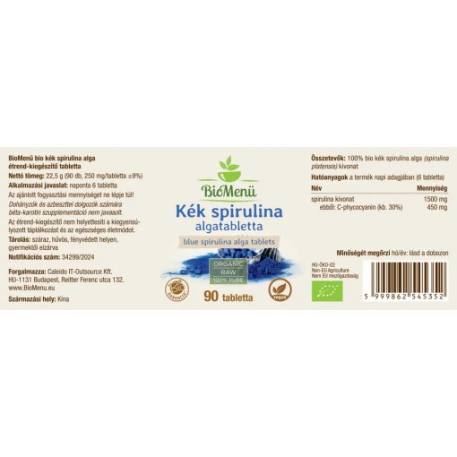 BIO Kék spirulina alga 90db tabletta BioMenü