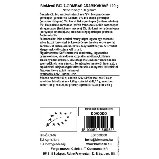 BioMenü BIO 7-gombás Arabikakávé 100g