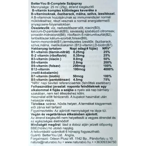BetterYou B-Complete szájspray 25ml 32 napi adag