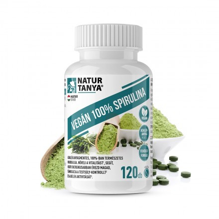 Natur Tanya® Vegán 100% Spirulina 120db tabletta adalékanyagmentes mikroalga